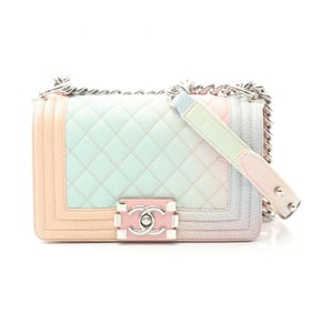 CHANEL Boy Chanel Small Shoulder Bag in Grained Calfskin Caviar, Pink Multicolor
