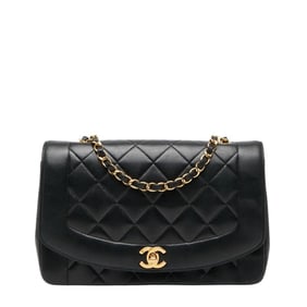 CHANEL Coco Mark Matelasse 25 Diana Chain Shoulder Bag, Black Lambskin, Women's, Model 1