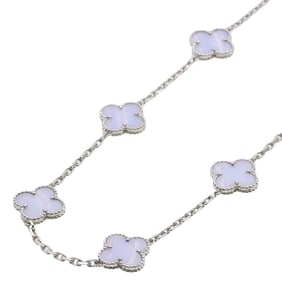 Van Cleef & Arpels Vintage Alhambra 10-Piece Chalcedony Necklace in 18K White Gold for Women.