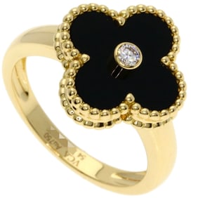 Van Cleef & Arpels Vintage Alhambra Onyx and Diamond #54 Ring in 18K Yellow Gold for Women.
