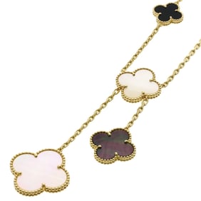 Van Cleef & Arpels Magic Alhambra Shell and Onyx Necklace in 18K Yellow Gold for Women.
