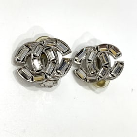 Chanel Rhinestone Earrings 01P Coco Mark Silver GP CHANEL Women's