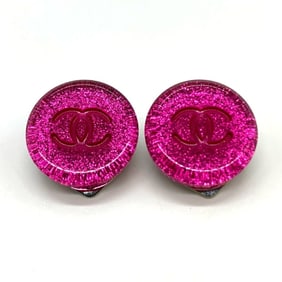 CHANEL Coco Mark Glitter Pink Earrings 00A