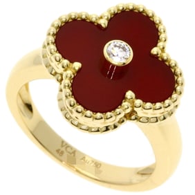 Van Cleef & Arpels Vintage Alhambra Carnelian and Diamond Ring #48 in 18K Yellow Gold for Women.