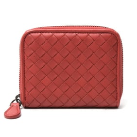 Bottega Veneta Intrecciato Coin Case, Compact Wallet, Mini Red Lambskin