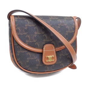 Celine Mini Besas Shoulder Bag, Women's, Tan Triomphe Canvas and Calfskin, 196702BZJ.04LU