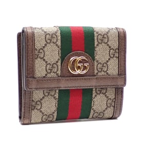 Gucci GG Supreme Bifold Wallet for Women, Beige/Brown, Canvas and Leather, 523173, Webbing Sherry