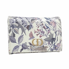 Christian Dior Caro Glycine Wallet, Women's White Multicolor Leather Mini Wallet with Botanical
