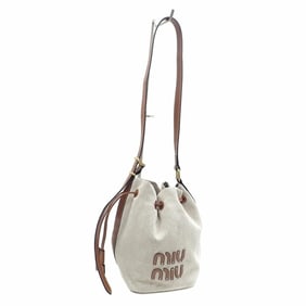 Miu Miu Miu Women's Shoulder Bag, Beige and Brown Canvas Leather, 5BE090 Bucket