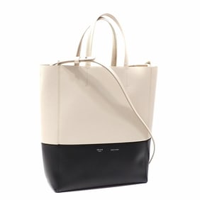Celine Vertical Cabas Small Tote Bag, Women's, White and Black Leather, Two-Tone, A4045028