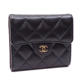 Chanel Matelasse Classic Small Tri-fold Wallet, Women's, Black Caviar Leather, AP0231, Coco Mark,