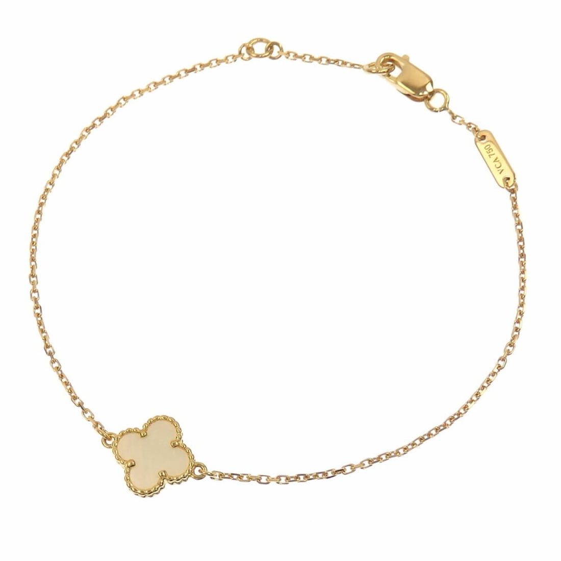 Van Cleef & Arpels Sweet Alhambra Bracelet for Women, Mother-of-Pearl, 18K Yellow Gold, 1.8g, Gold: --- Catalog ---Category: SizeLength: 17.5cm / 6.88''Category: DesignType: Charm braceletGender: WomenMaterial: Yellow gold (18K)Category: GeneralBrand: Van Cleef & Arpels--- Item List ---Section: Cond