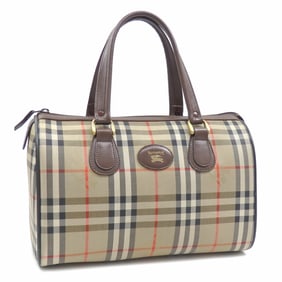 Burberry Women's Beige/Brown Canvas/Leather Mini Boston Bag with Check Pattern