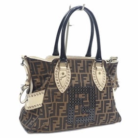Fendi Zucca Handbag for Women, Brown, Black, Beige, Brown Canvas and Leather, 8BN157