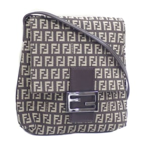 Fendi Zucchino Shoulder Bag for Women, Brown Canvas and Leather, 8BT075
