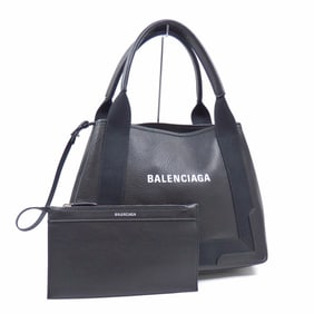 Balenciaga Navy Cabas S Tote Bag, Women's, Black, Leather, Canvas, 339933