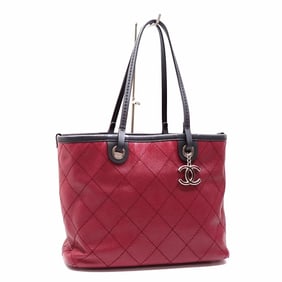 Chanel On the Road Tote Bag, Women's, Bordeaux, Black Caviar Leather, A92212, Coco Mark