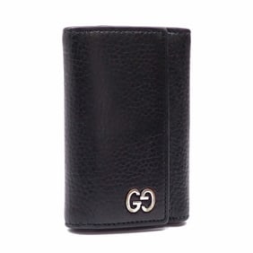 Gucci 6-ring key case, black leather, 473924, for men and women.