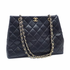 Chanel Matelasse Chain Tote Bag, Women's, Black, Lambskin, Coco Mark, Leather, A12811