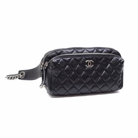 Chanel Matelasse Body Bag, Women's, Black Leather, Coco Mark Waist Bag