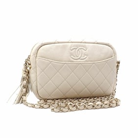 Chanel Matelasse Chain Shoulder Bag, Women's, White Leather, A57717, Tassel