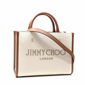 Jimmy Choo Avenue Tote Bag for Women, Beige, Camel, Recycled Cotton, and Calfskin