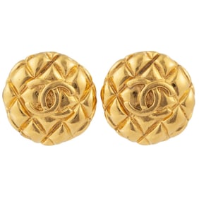 Chanel Matelasse Round Earrings Coco Gold 93A Women's Mark CHANEL