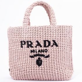 Prada Small Crochet Tote Bag 1BG422 Raffia-like Pink Women's Straw-like PRADA