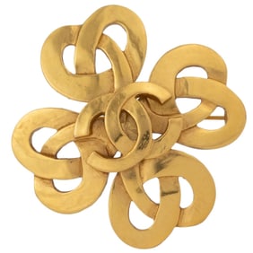 Chanel Coco Brooch Heart Flower Clover Gold Women's 97P Mark CHANEL