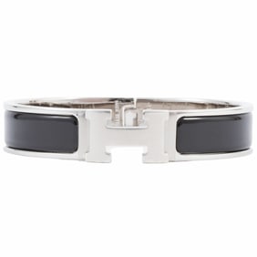 Hermes Enamel Bracelet Click H Bangle H700001 FP01PM Metal Black Silver Women's HERMES