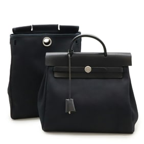 HERMES Hermès Airbag Ad PM Backpack/Handbag Toile Officier Leather Black ?D Stamp