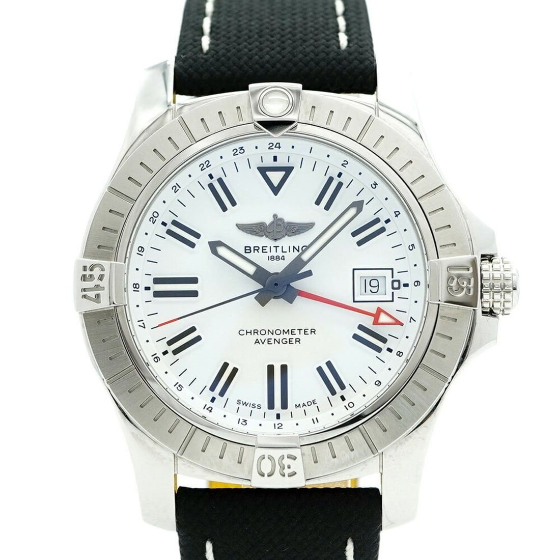 Breitling Avenger A32397 White Dial Men's Watch: --- Catalog ---Category: SizeWrist Size: 19.5cm / 7.67''Case Diameter: 43.5mm / 1.71''Category: DesignType: WristwatchGender: MenColor (Dial): WhiteMaterial (Band): Leather, NylonCategory: GeneralMPN: