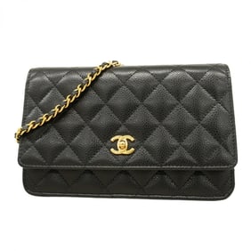 Chanel Matelasse Chain Shoulder Wallet in Caviar Leather, Black, Women's