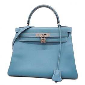 Hermes Hermès Kelly 28 Couchvel Blue Jean Handbag with C Stamp, 2-Way Bag for Women