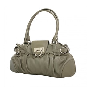 Salvatore Ferragamo Gancini Leather Handbag, Gray, Women's