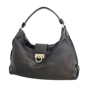 Salvatore Ferragamo Gancini Leather Shoulder Bag, Black, Women's