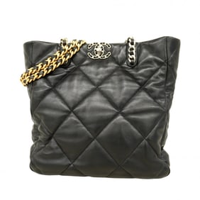 Chanel Shoulder Bag Chain 19 Calfskin Black Gold Women's