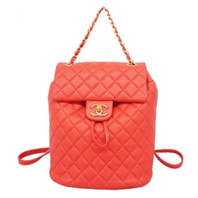 Chanel Matelasse Chain Shoulder Backpack in Red Lambskin for Women