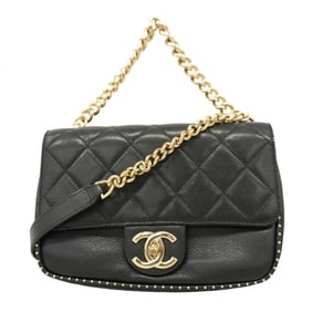Chanel Matelasse Caviar Leather Handbag in Black Champagne with Chain, 2-Way Bag for Women