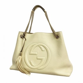 Gucci Soho Interlocking G Shoulder Bag 536196 Leather White Champagne Women's
