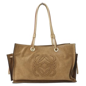 LOEWE Women's Anagram Tote Bag, Suede Gold/Brown, Shoulder Bag