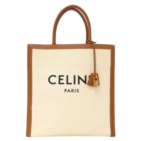 Celine Women's Large Canvas Vertical Cabas Tote Bag in Brown and Ivory