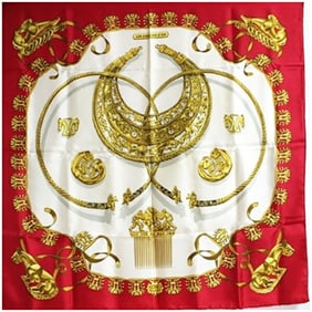 Hermes Silk Scarf/Muffler Carré 90 "Les Cavaliers D'Or" Golden Knights HERMES Women's