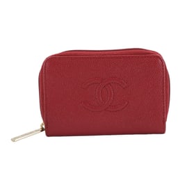 CHANEL Caviar Leather Wallet with Coin Purse, Red Coco Mark, Gold Hardware, A68890