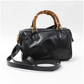 Gucci Bamboo Handbag Shoulder Bag Leather Black GUCCI Women's Mini