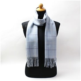 Burberry Cashmere Scarf, Light Blue with Check, 162 x 29 cm, for Men and Women