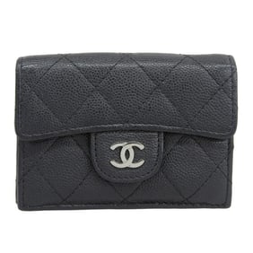 CHANEL Coco Mark Compact Wallet with Seal, 25 Series, Double Fold Wallet, Caviar Skin, Black