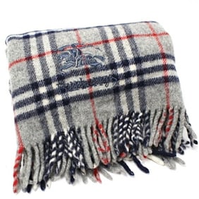 Burberry wool throw, gray and check, 67 x 116 cm, for men women