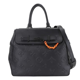 Louis Vuitton Monogram Seal Steamer Tote 2-Way Shoulder Bag in Black Leather (M58710) with RFID