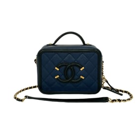 CHANEL CC Filigree Coco Mark Caviar Leather 2-Way Handbag/Shoulder Bag, Navy, 35433